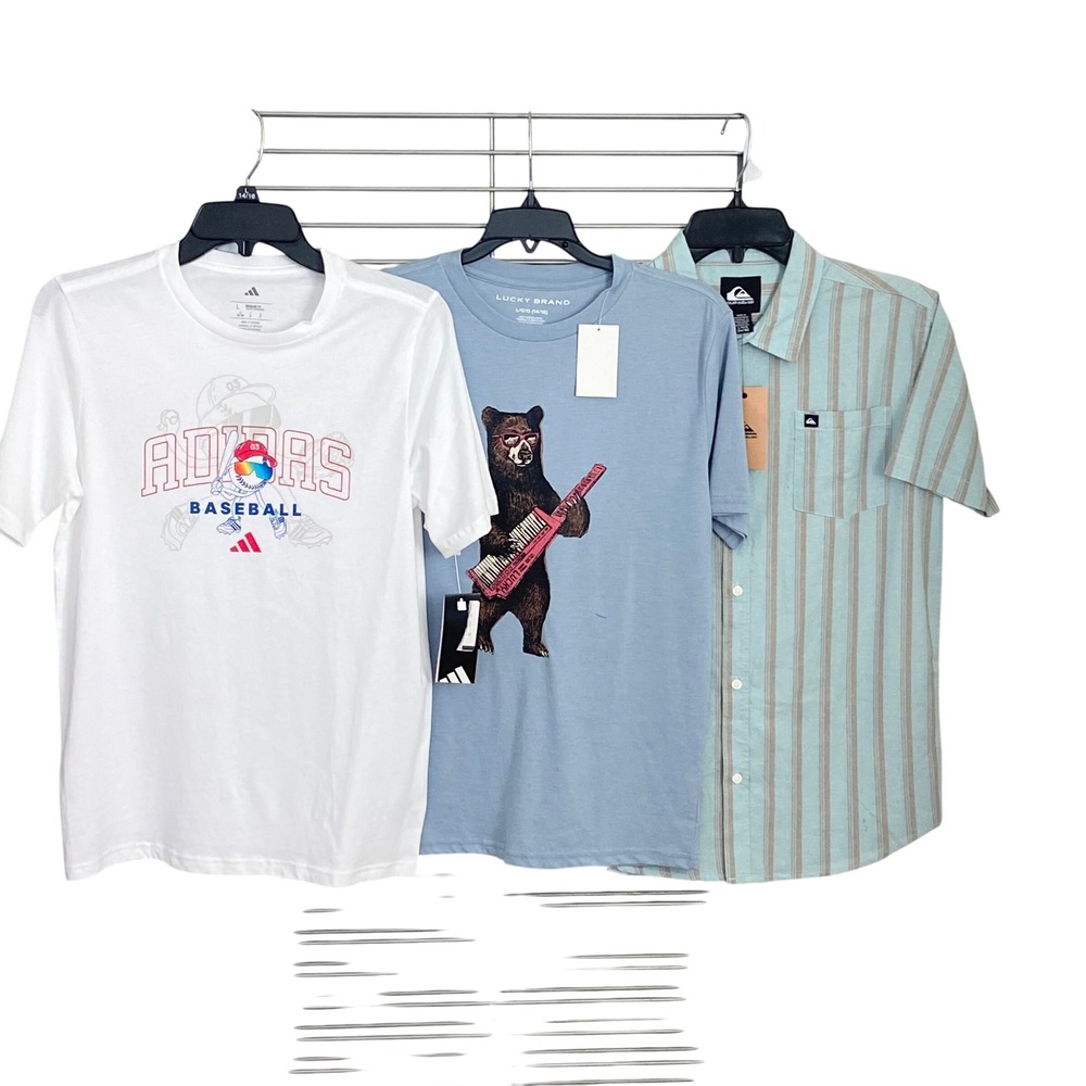 LOT of 3 Boys Adidas Lucky Brand Quiksilver Shirts Size L 14/16 NWT 3 Pack